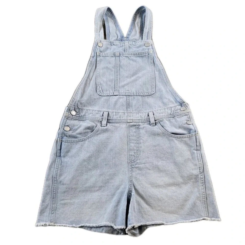 Old Navy Girl's Overall Shorts 100% Cotton‎ Light Wash Adjustable Straps XL